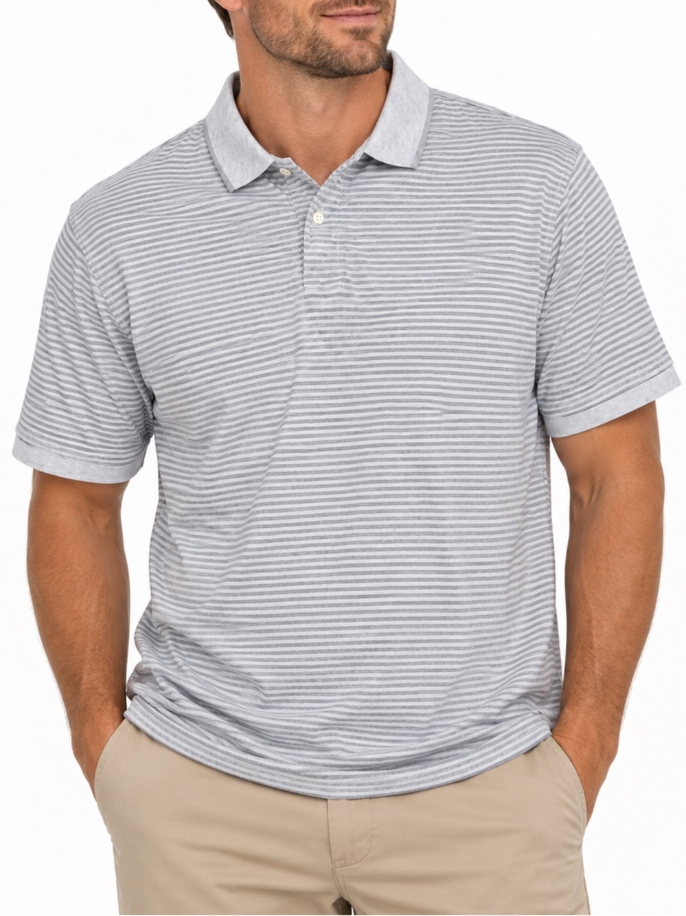 Britches Great Outdoors Men’s Gray Striped Polo Shirt XL